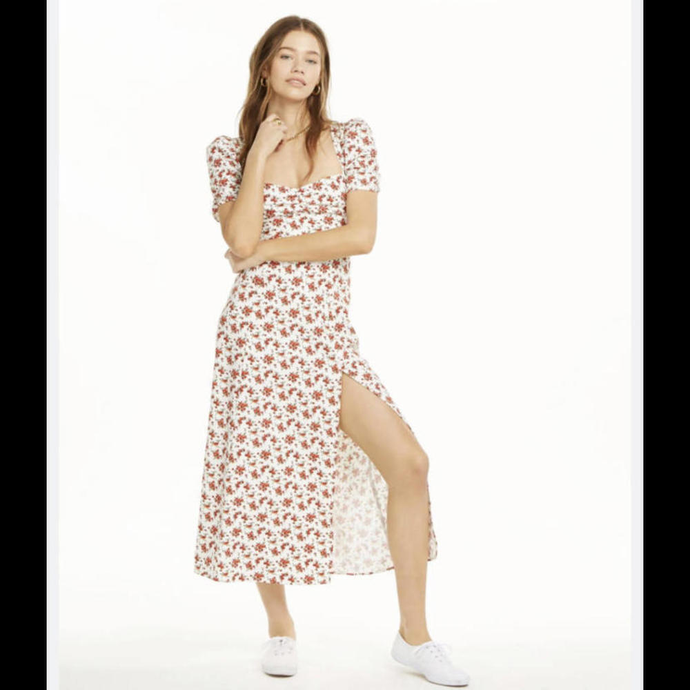 DANIELLE BERNSTEIN white rose floral short sleeve maxi dress